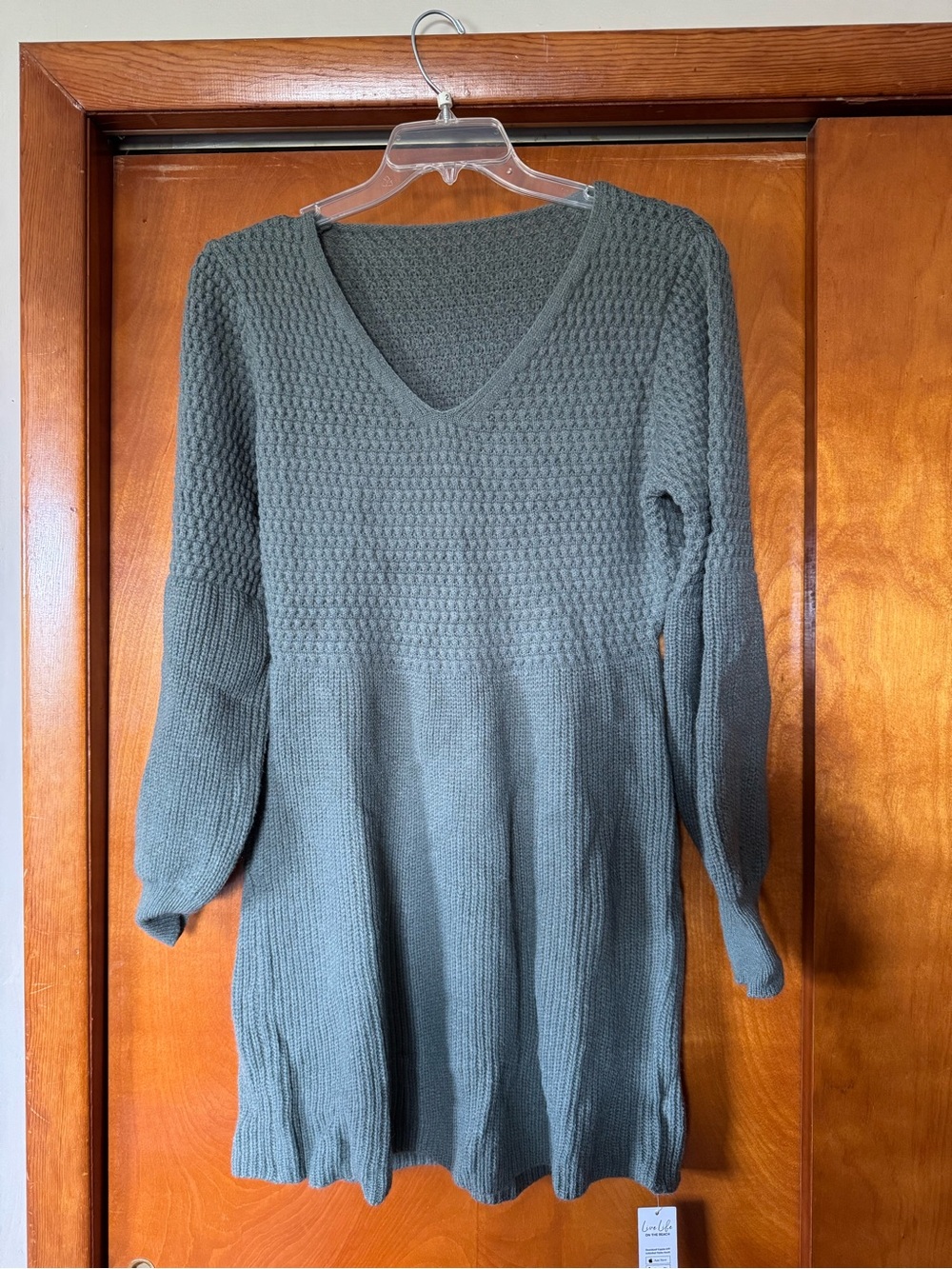 V-Neck Knit Sweater Dress in Sage